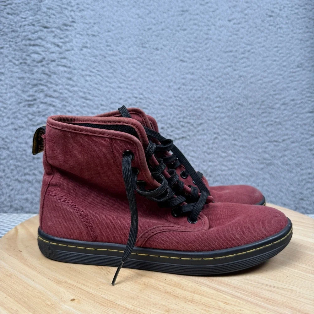 Dr Doc Martens Women's Boots Shoes Sz 6 Shoreditch Red Canvas 14 Eyelet Air Wair